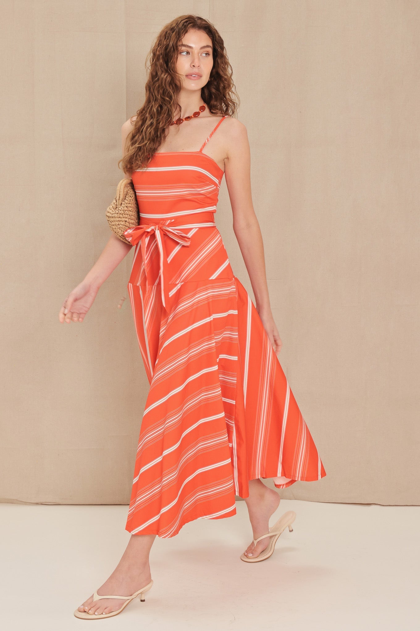 SWEET ESCAPE STRIPE WOVEN MIDI DRESS
