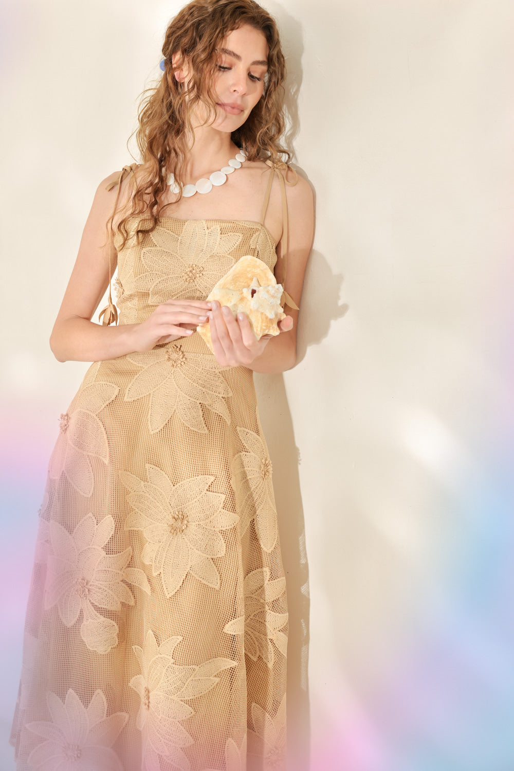 SANDY BLOOM FLORAL WOVEN LACE MIDI DRESS