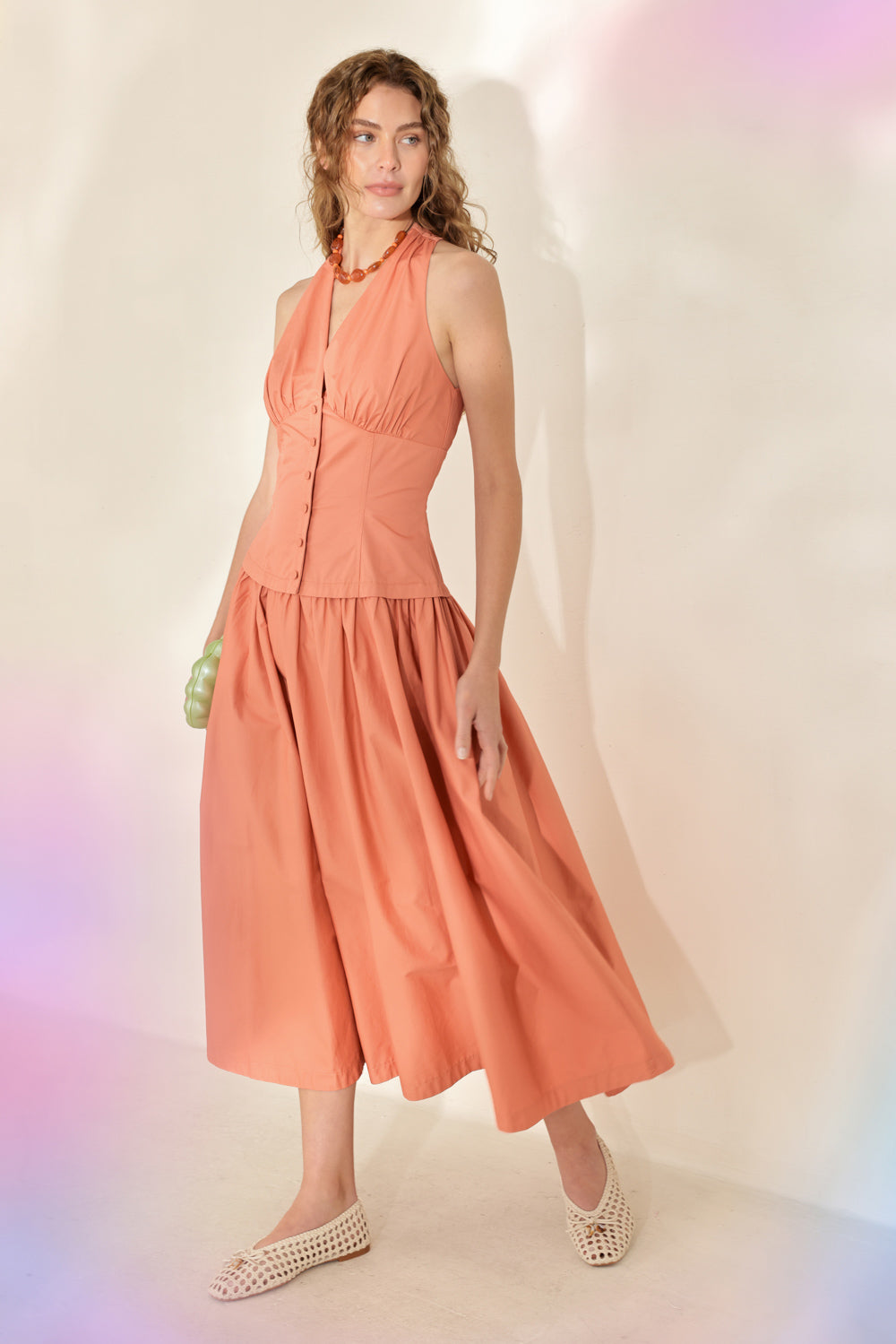 SUNSET MUSE WOVEN MIDI DRESS