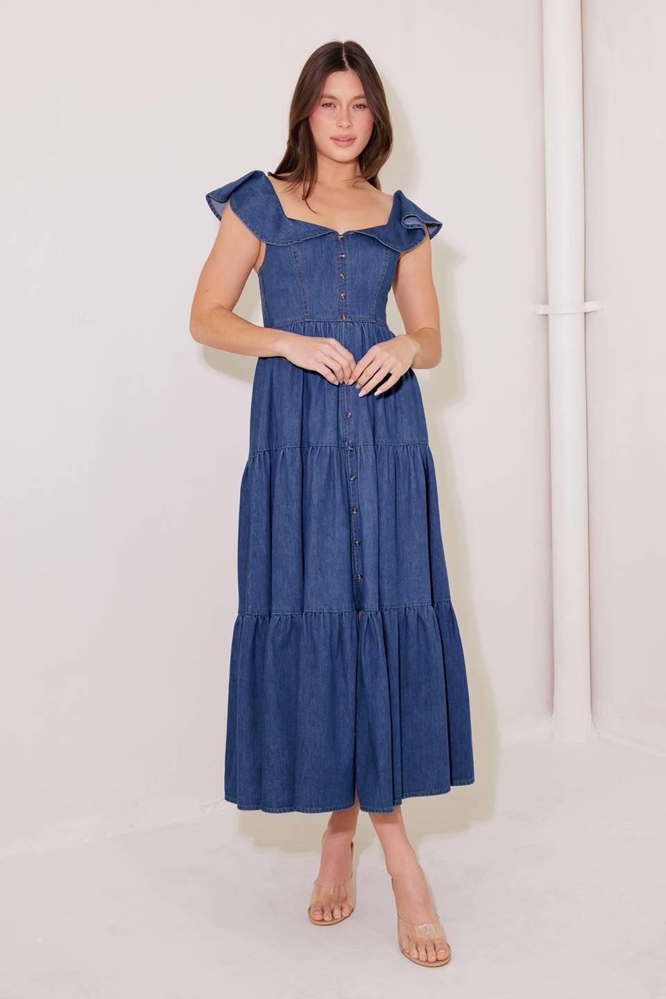 ONCE UPON A TIME DENIM BLUE MIDI DRESS