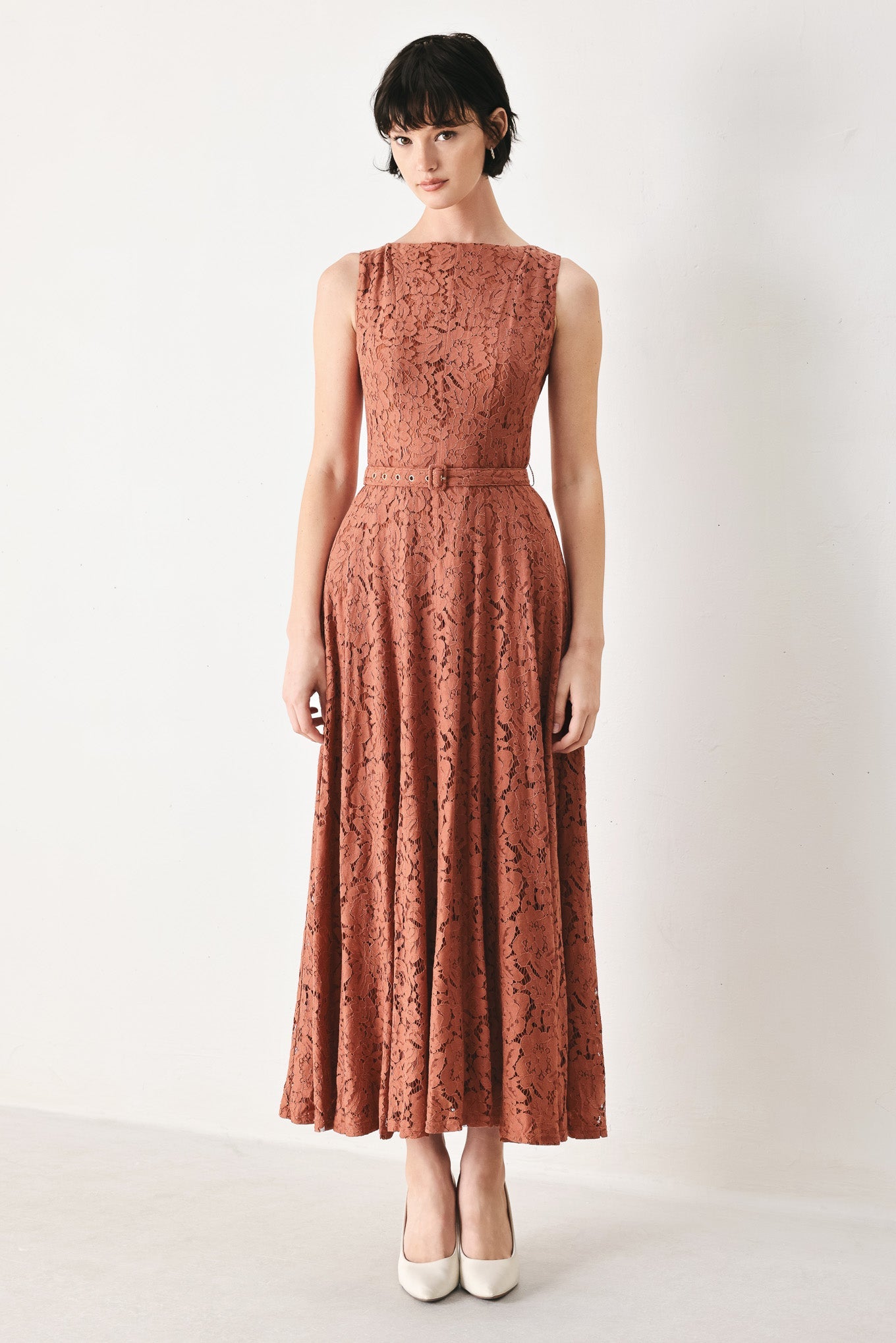 TRUE ROMANCE WOVEN LACE MIDI DRESS