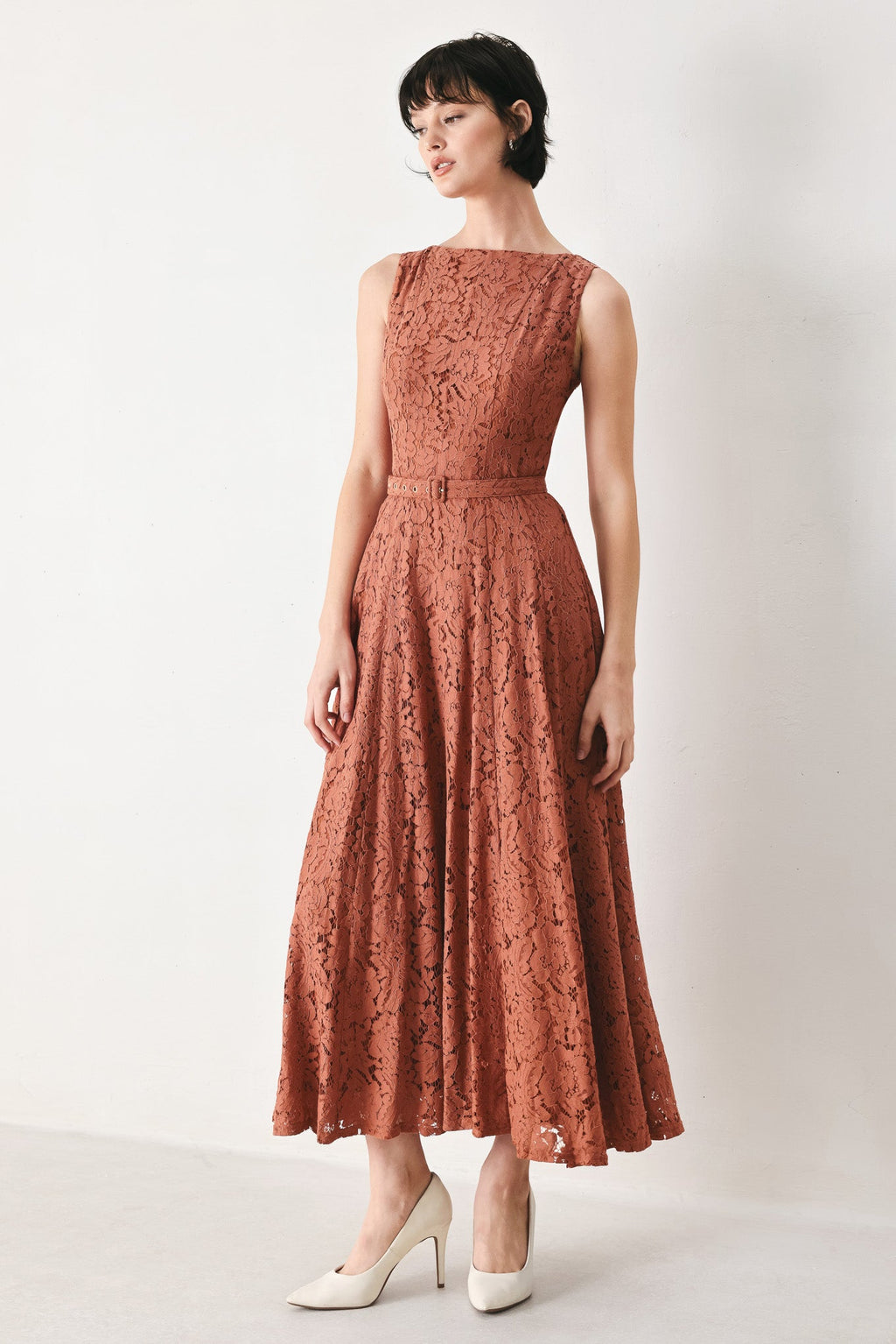 TRUE ROMANCE WOVEN LACE MIDI DRESS