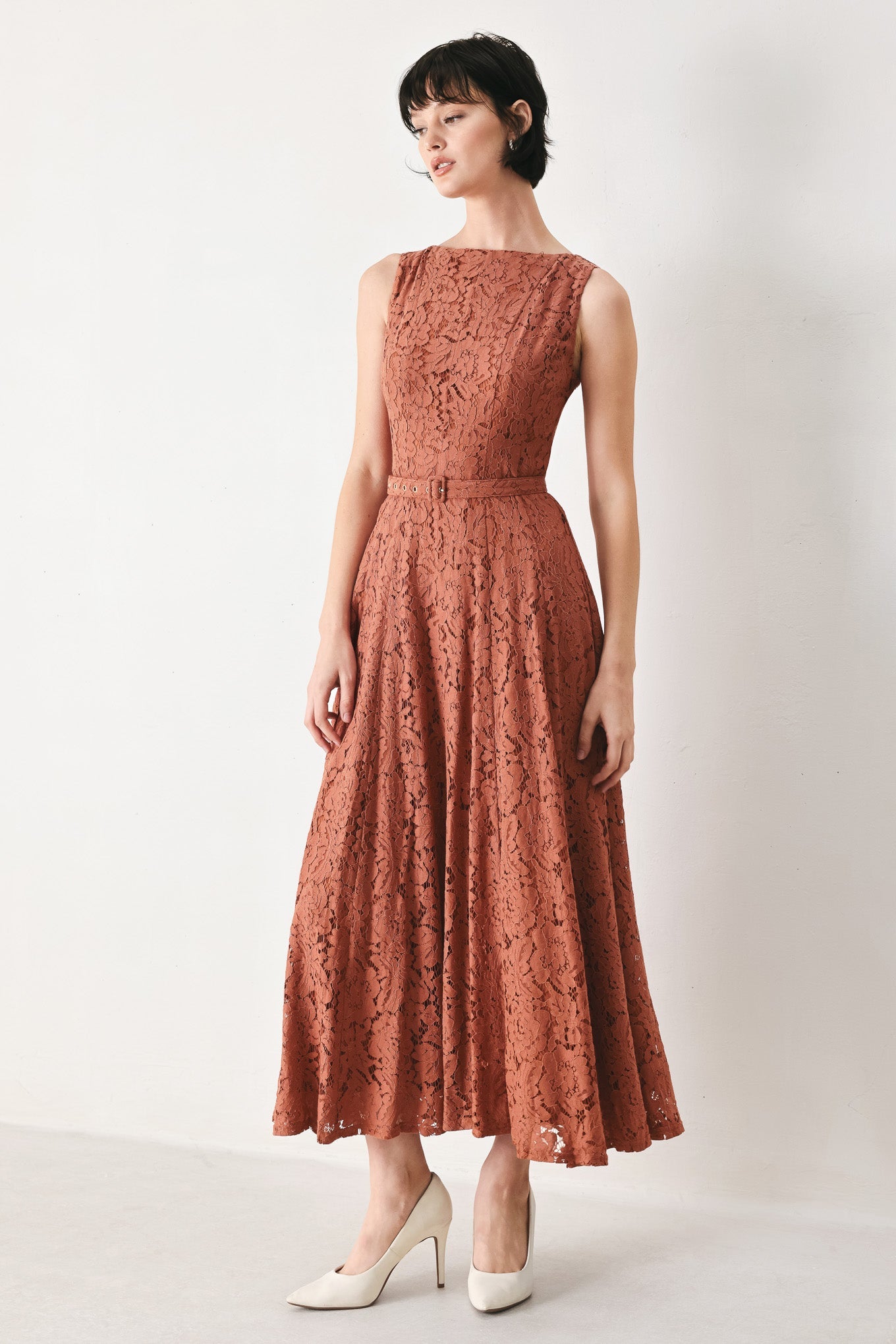 TRUE ROMANCE WOVEN LACE MIDI DRESS