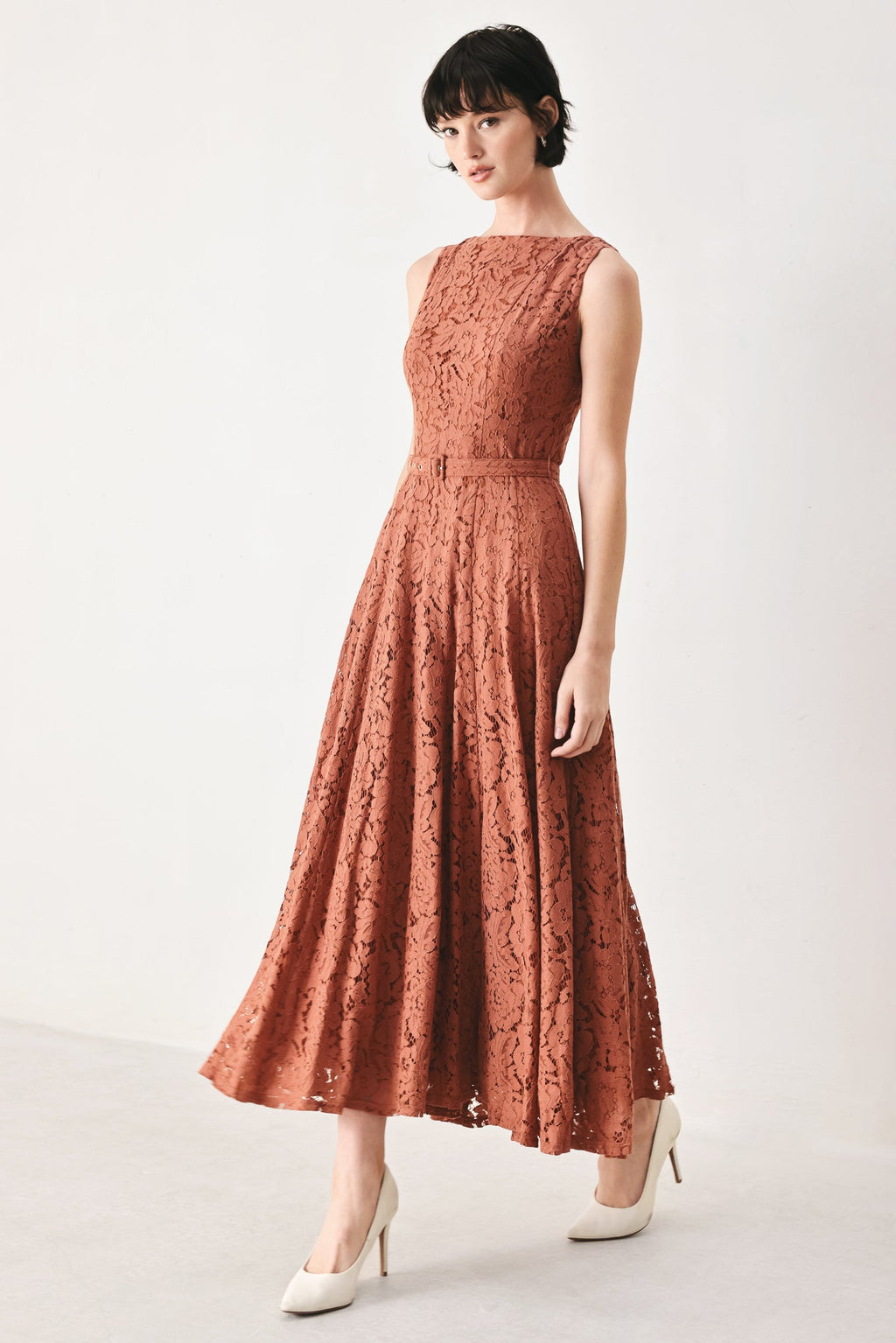 TRUE ROMANCE WOVEN LACE MIDI DRESS