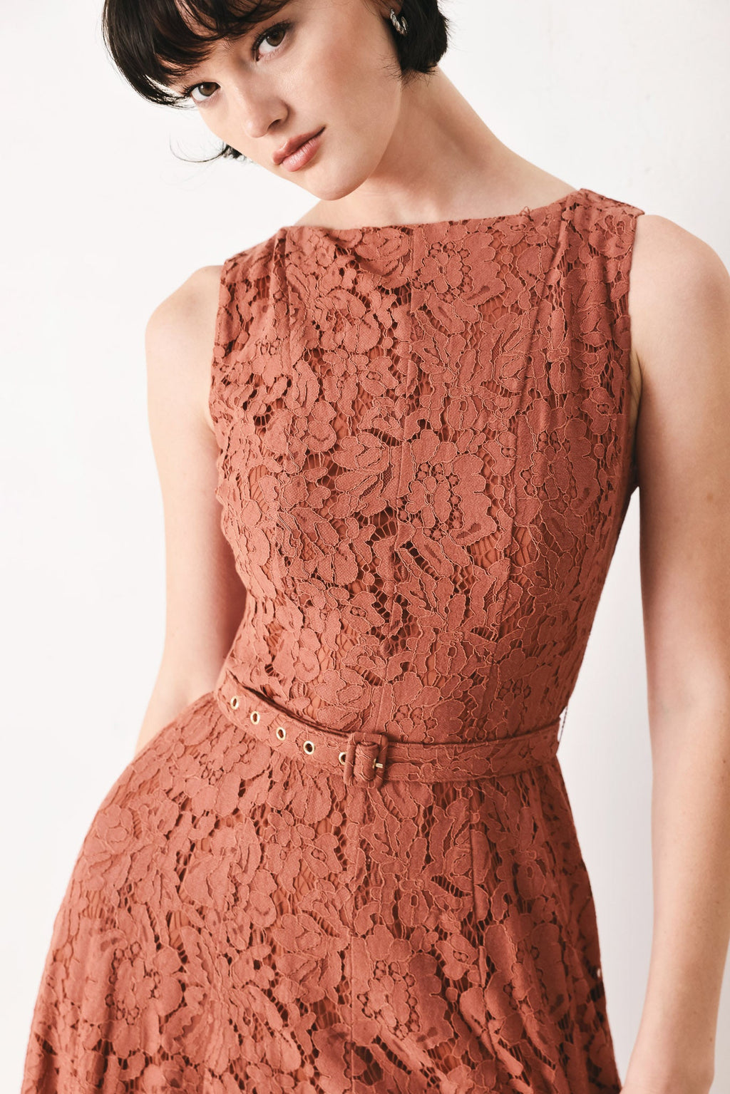 TRUE ROMANCE WOVEN LACE MIDI DRESS