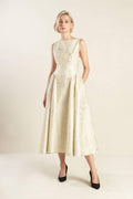 CHECK YOURSELF CHAMPAGNE WOVEN MIDI DRESS