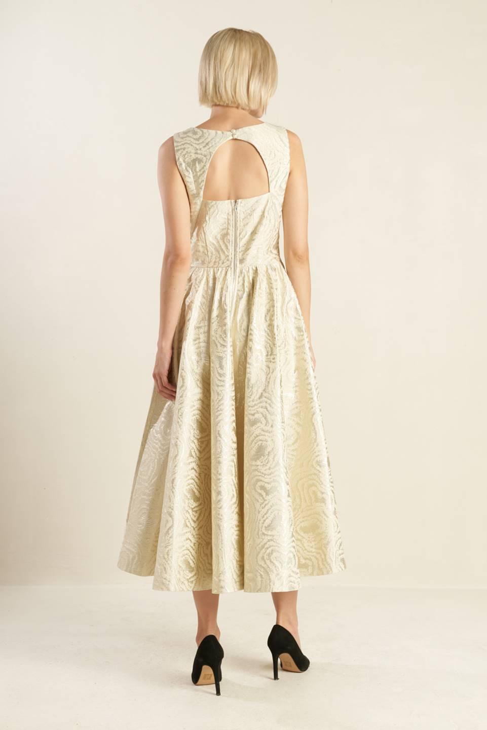 CHECK YOURSELF CHAMPAGNE WOVEN MIDI DRESS