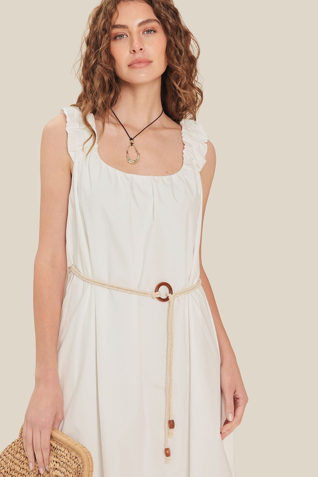 RIVERSIDE SIPS WOVEN MIDI DRESS