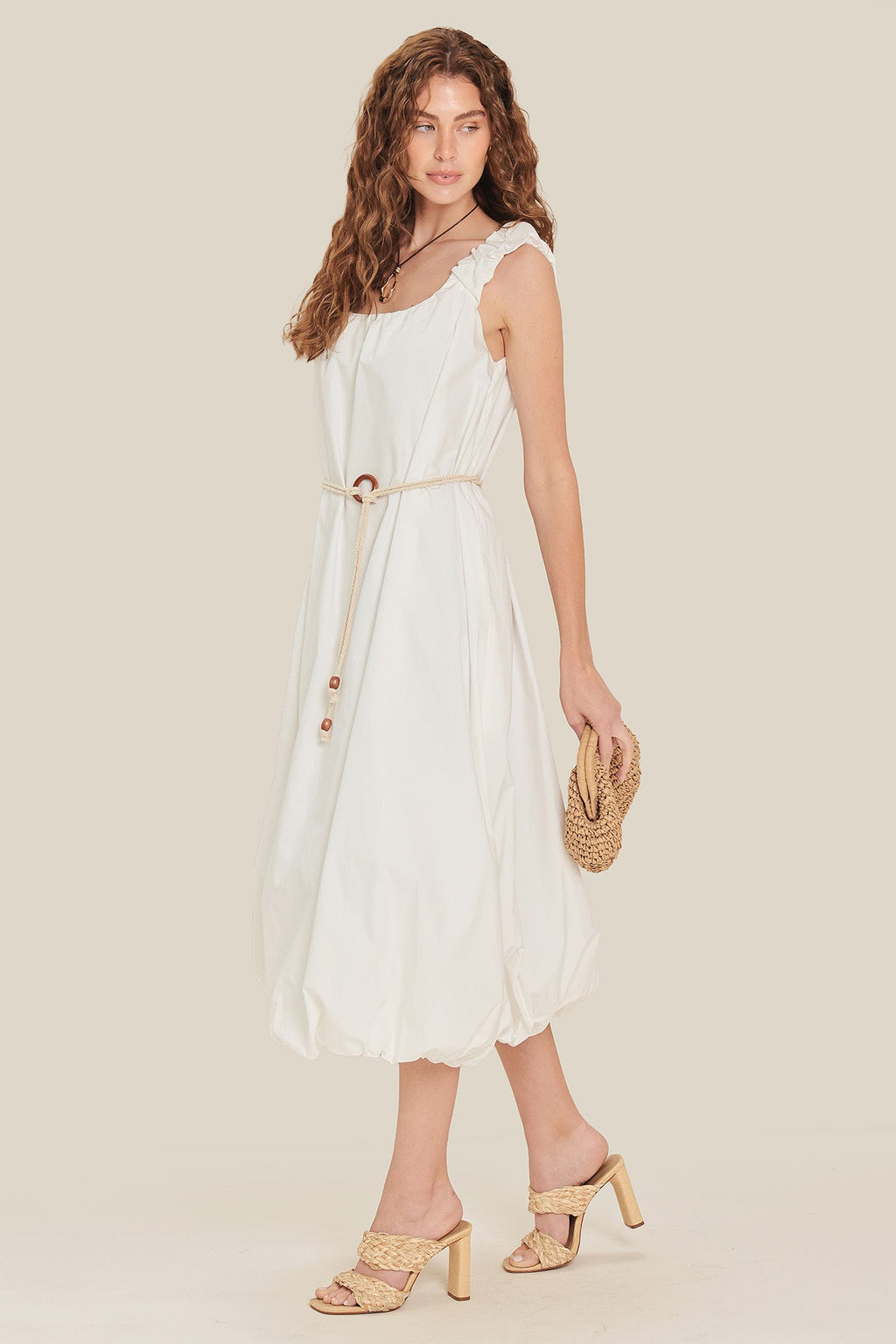 RIVERSIDE SIPS WOVEN MIDI DRESS