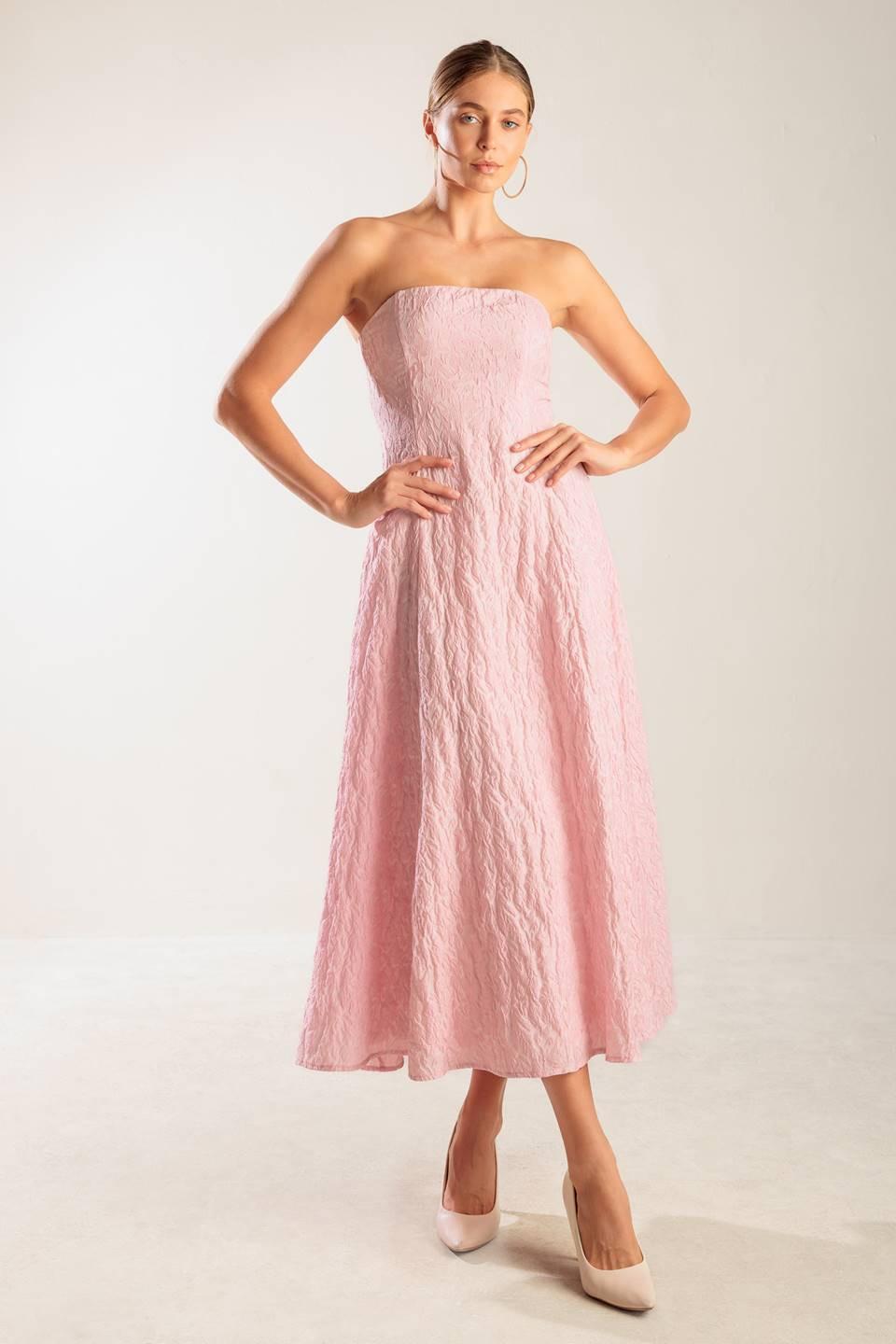 ROLL WITH IT PINK WOVEN MIDI DRESS
