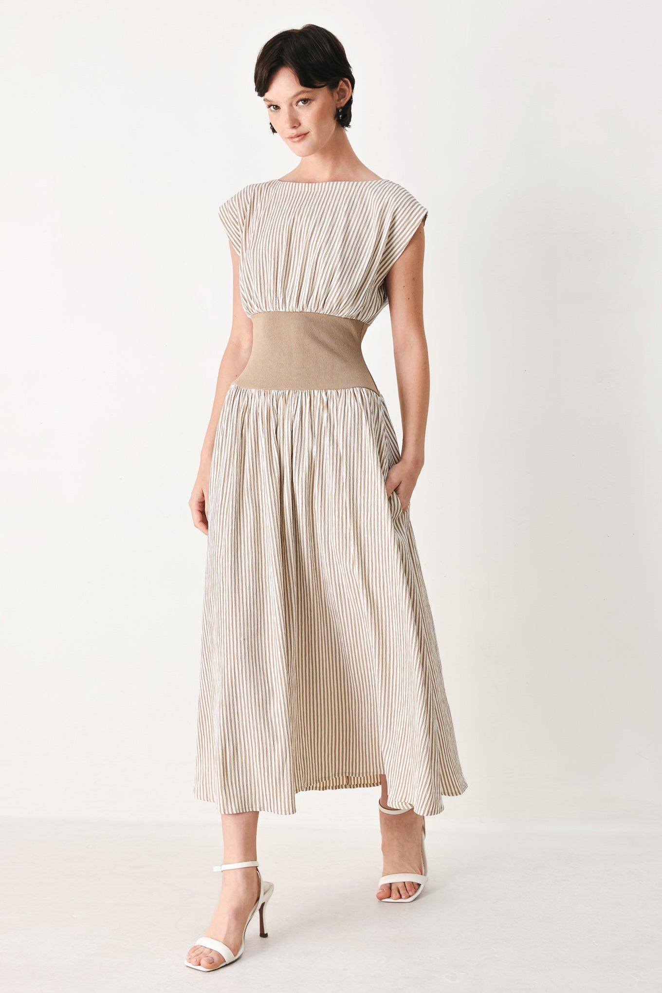 HAMPTONS MORNING STRIPE WOVEN MIDI DRESS