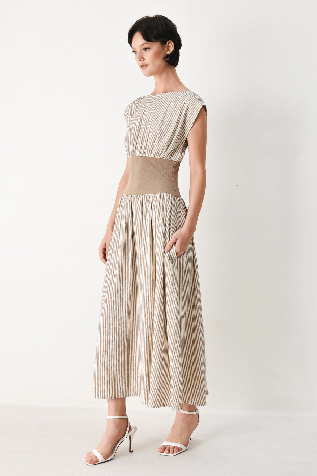 HAMPTONS MORNING STRIPE WOVEN MIDI DRESS