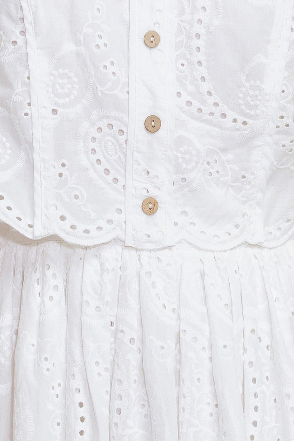 LEAF KISS WHITE WOVEN EYELET MINI DRESS