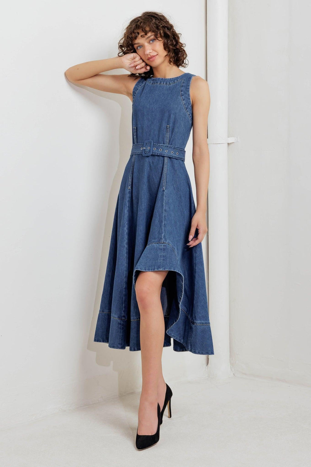 POET’S MUSE DENIM WOVEN MIDI DRESS