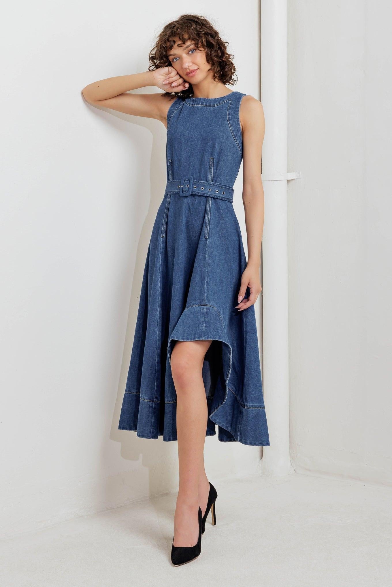 POET’S MUSE DENIM WOVEN MIDI DRESS