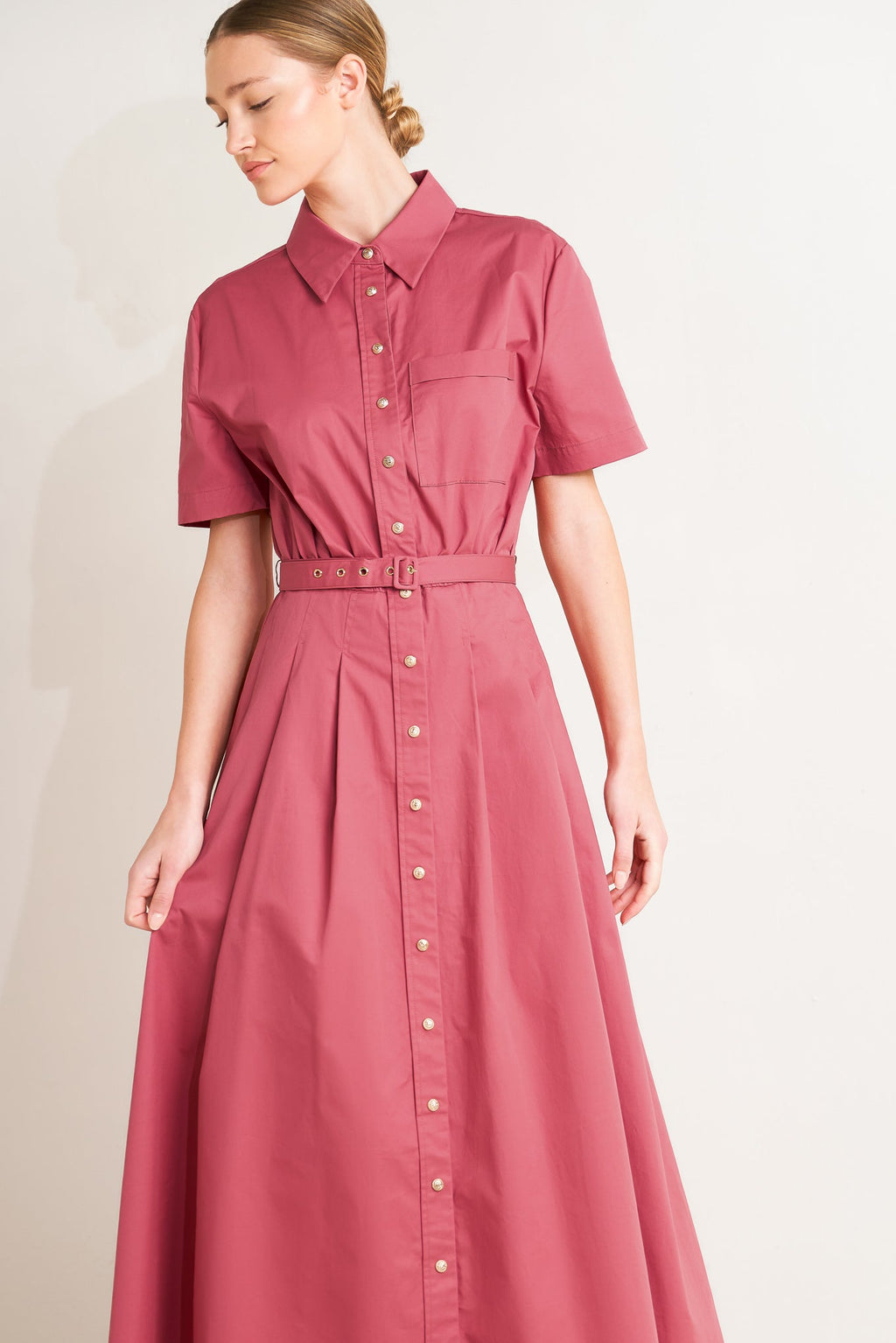 CINCHED COUTURE WOVEN MIDI DRESS