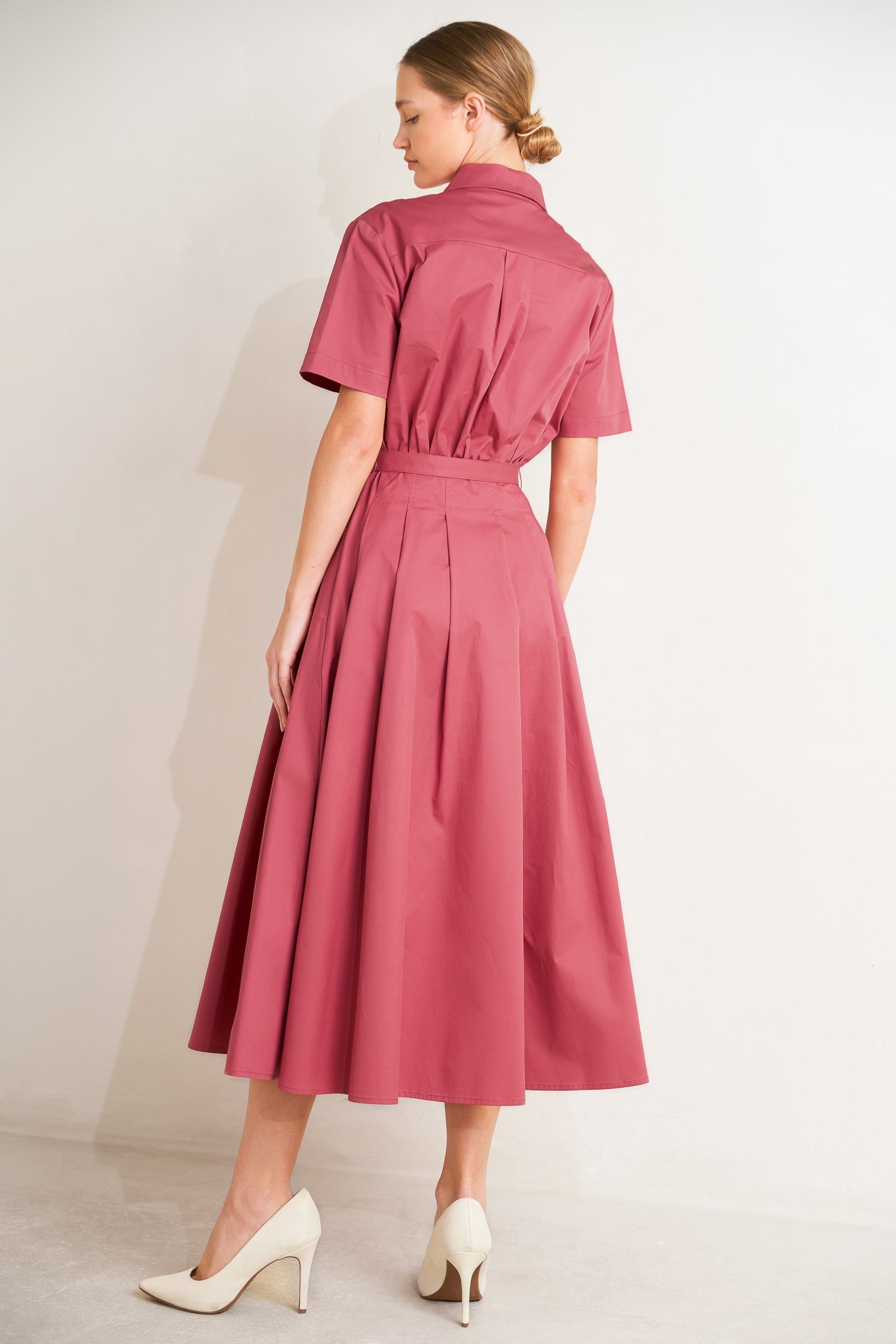 CINCHED COUTURE WOVEN MIDI DRESS