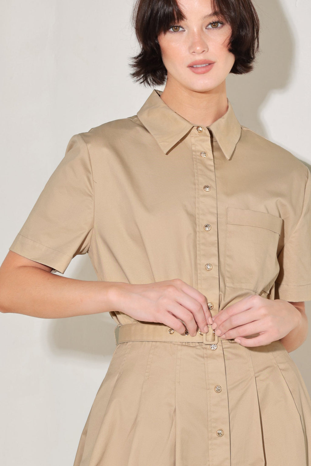 CINCHED COUTURE WOVEN MIDI DRESS