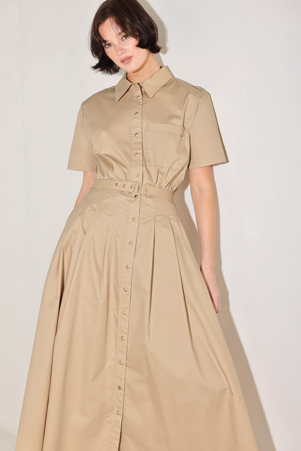 CINCHED COUTURE WOVEN MIDI DRESS