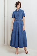 HIDDEN SMILE DENIM MIDI DRESS