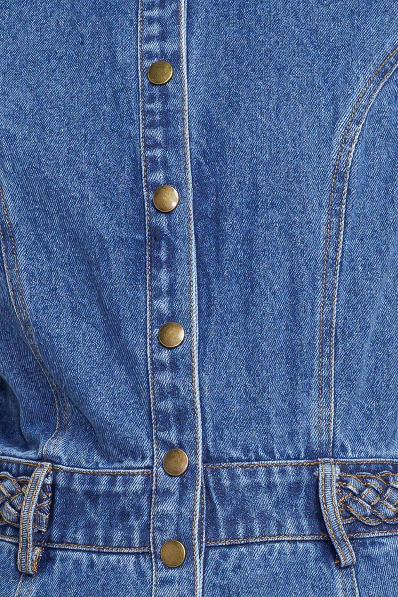 HIDDEN SMILE DENIM MIDI DRESS