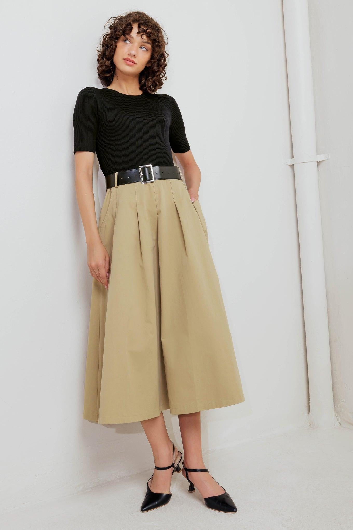 SCULPTED GRACE SWEATER WOVEN TOP AND SKIRT DRESS