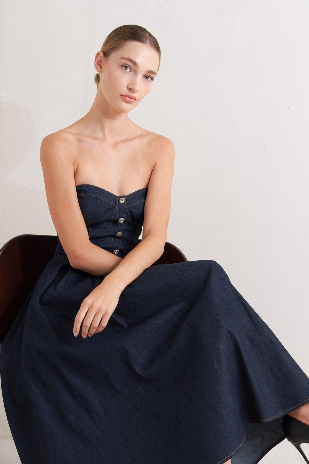 URBAN CORSET DENIM MIDI DRESS