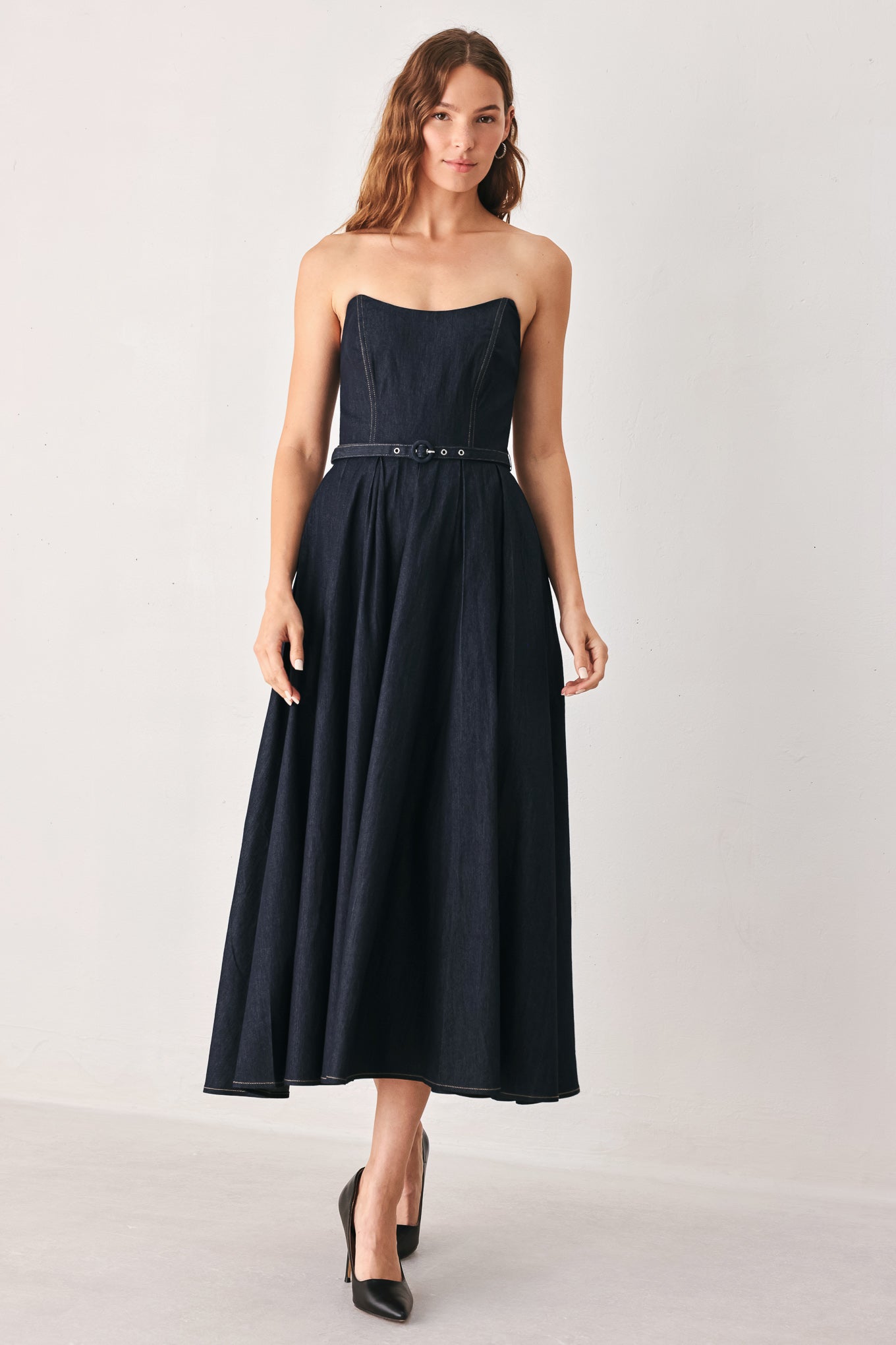 PARTY MUSE DENIM MIDI DRESS