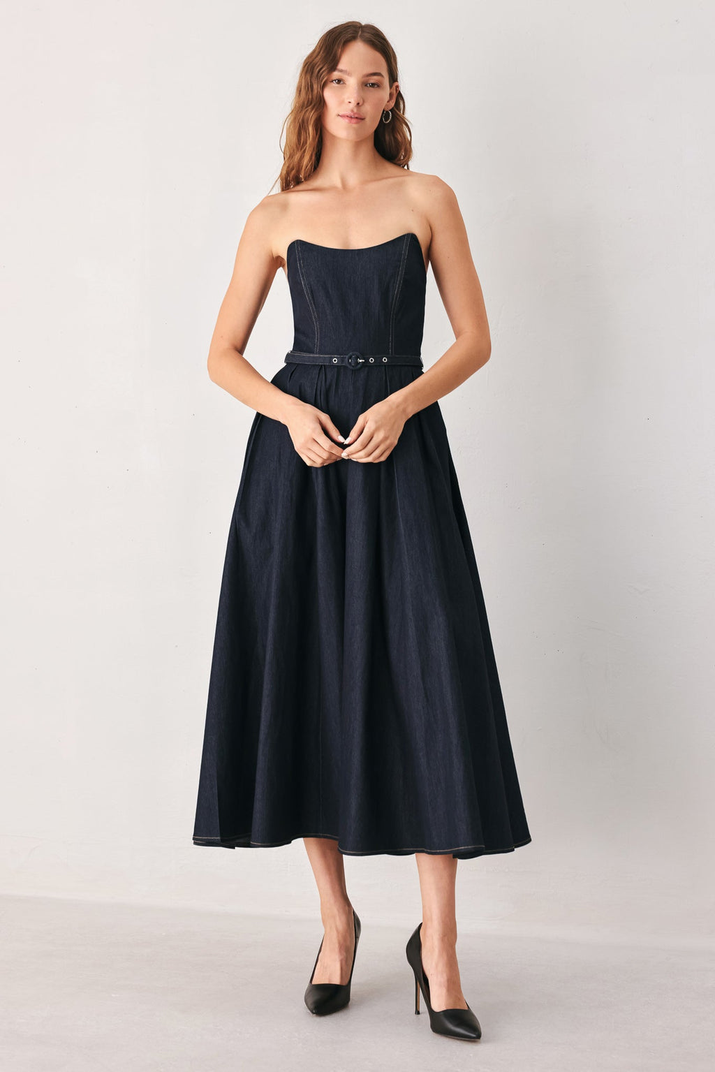 PARTY MUSE DENIM MIDI DRESS