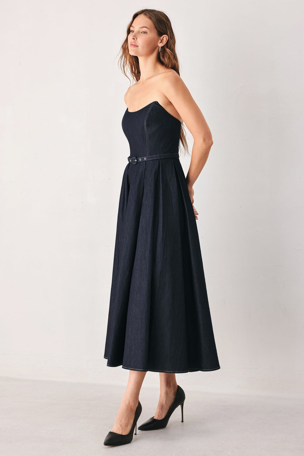 PARTY MUSE DENIM MIDI DRESS
