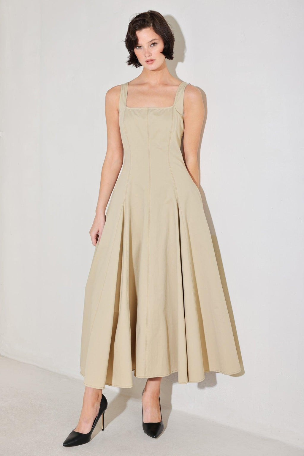 SANDSTONE SERENADE WOVEN MIDI DRESS