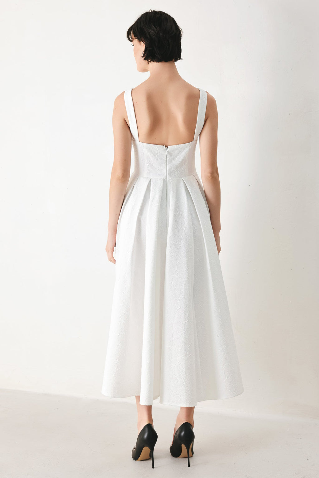 ECHO IN WHITE WOVEN MIDI DRESS