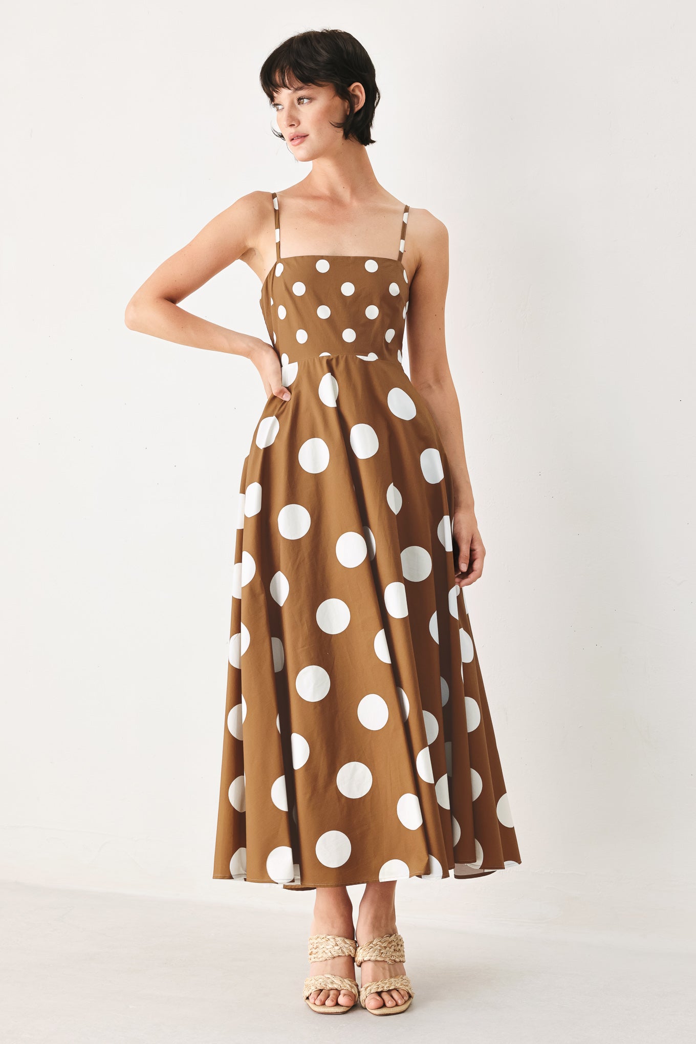 DOLCE VITA POLKA DOT WOVEN MIDI DRESS