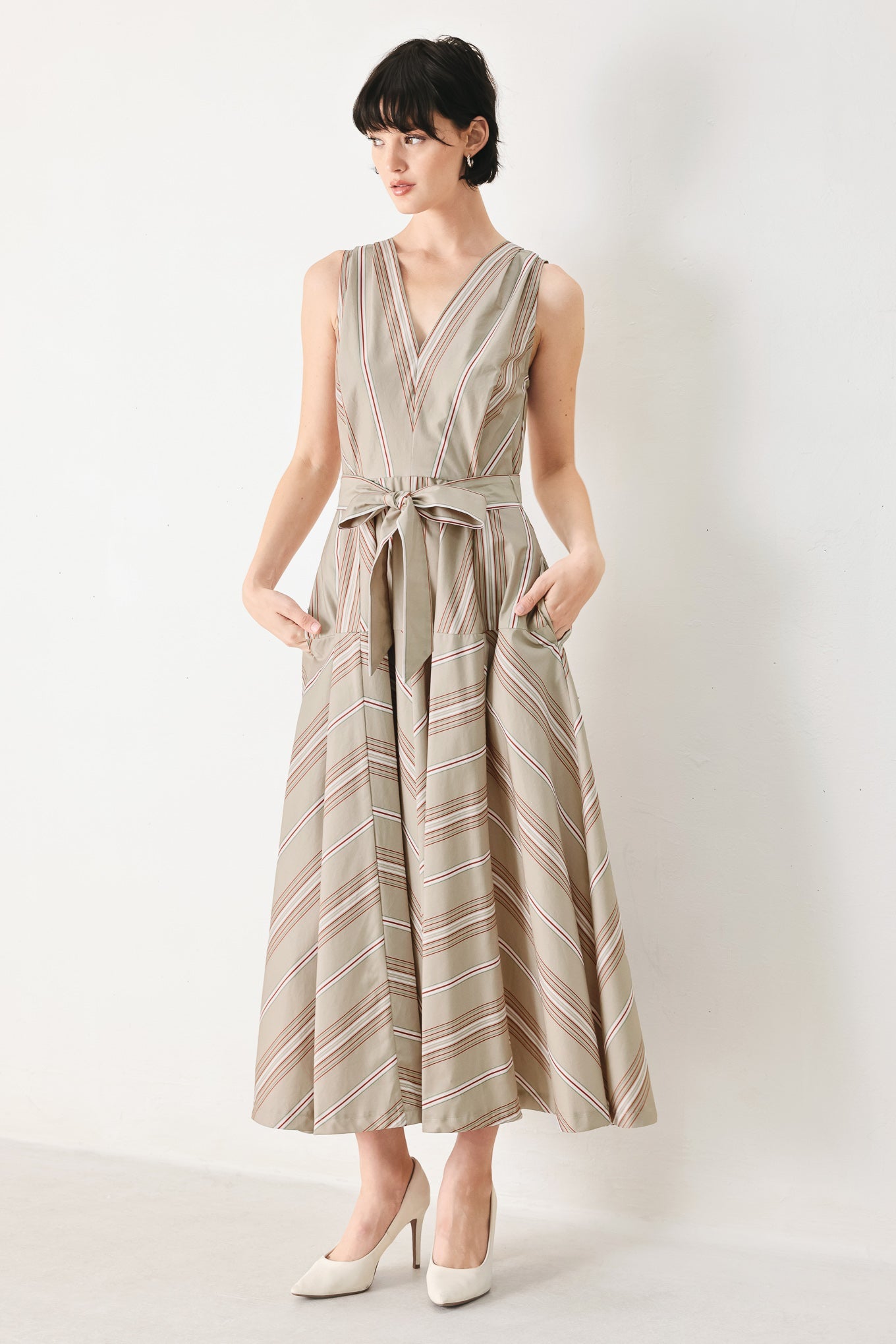 SWEET STRIPE WOVEN MIDI DRESS