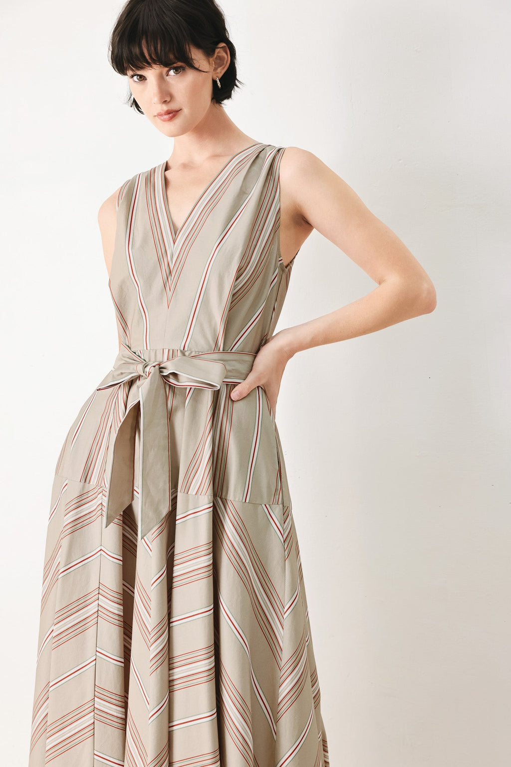 SWEET STRIPE WOVEN MIDI DRESS
