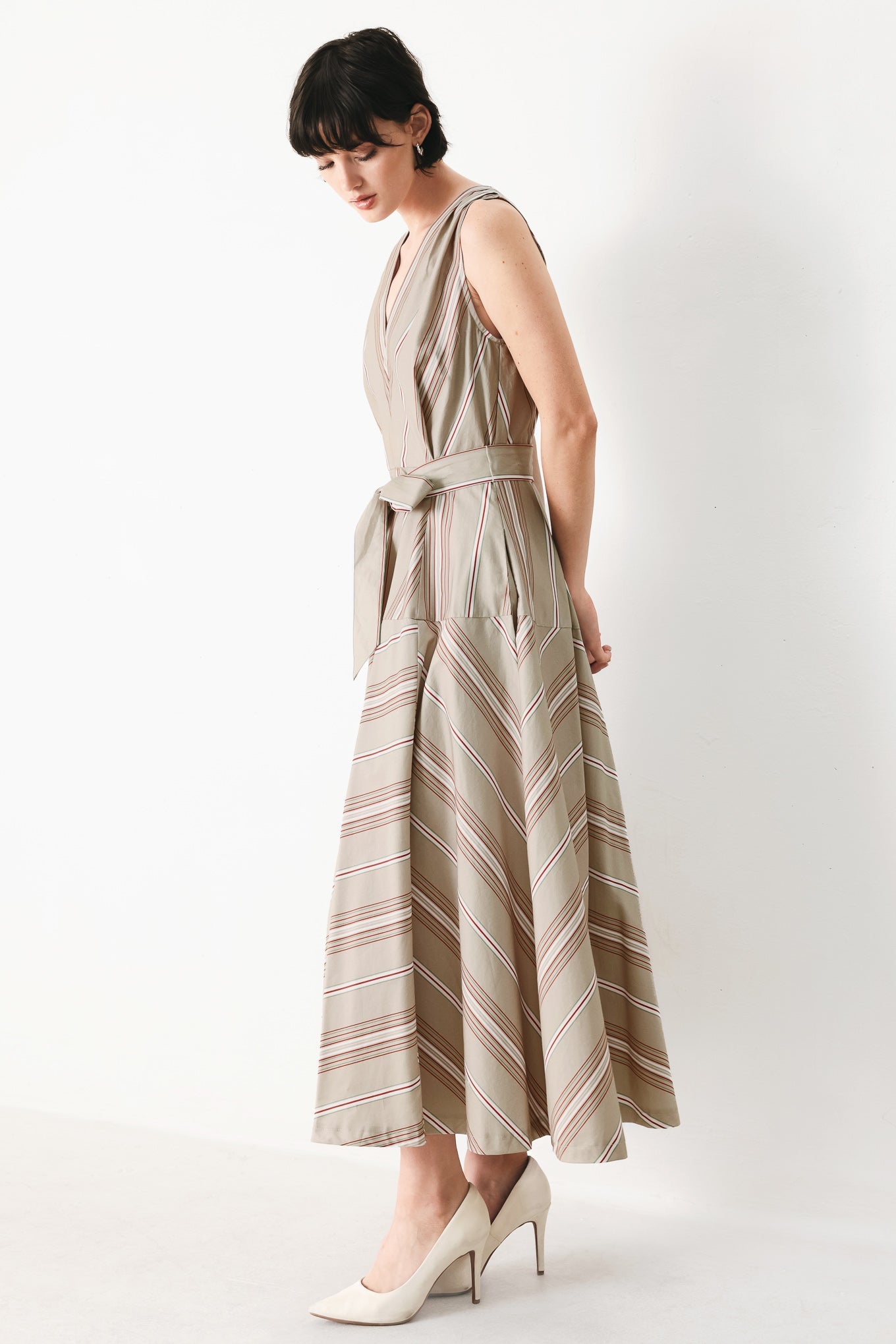 SWEET STRIPE WOVEN MIDI DRESS