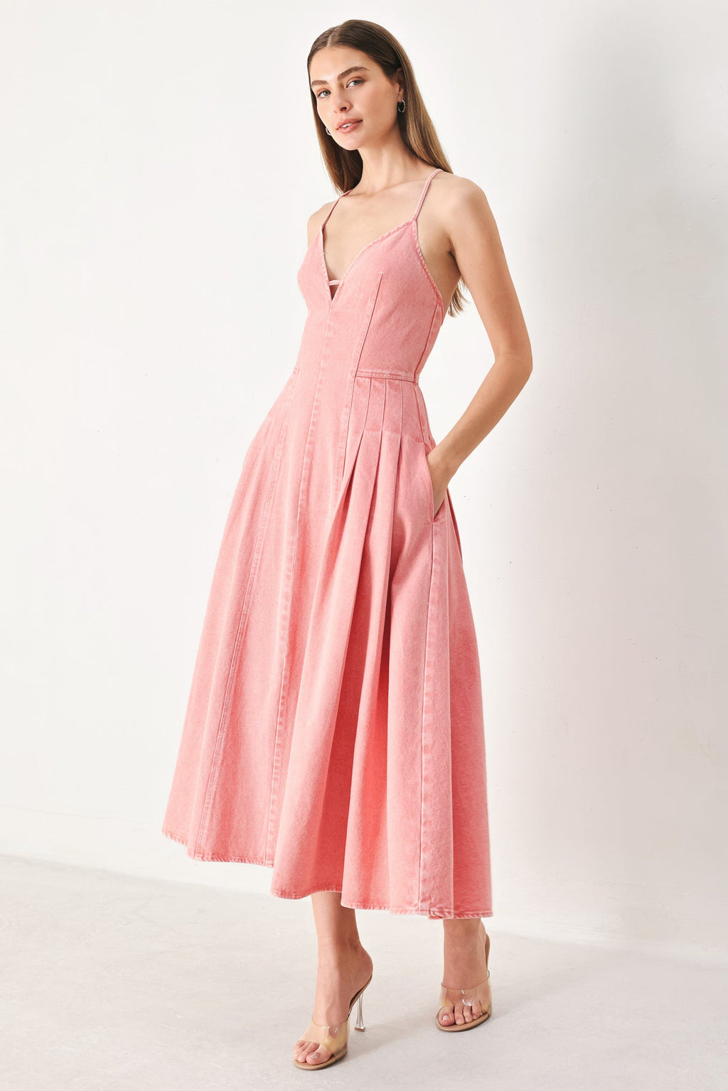 PINK HAZE WOVEN TWILL MIDI DRESS