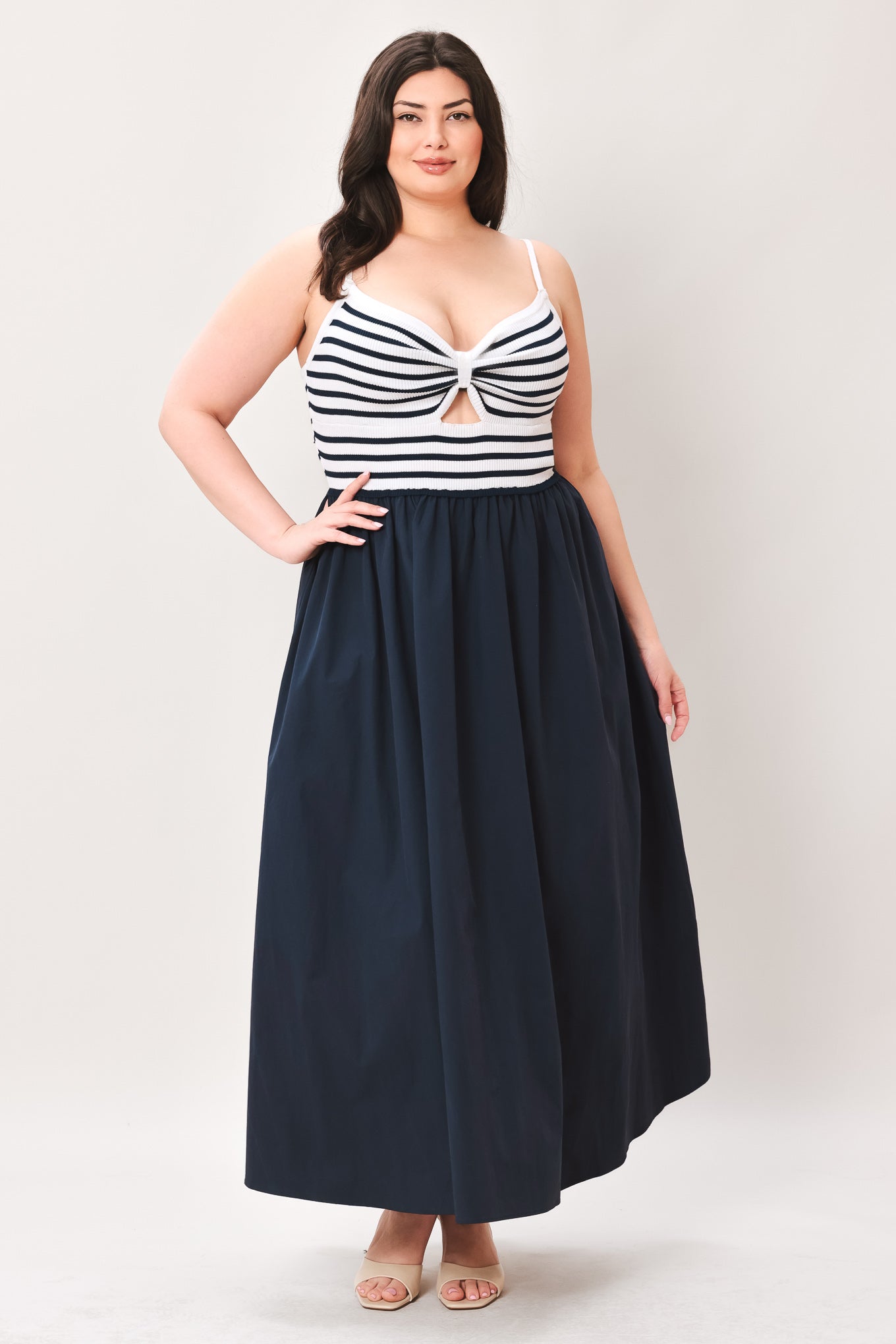 PARIS STRIPE CUTOUT MIDI DRESS