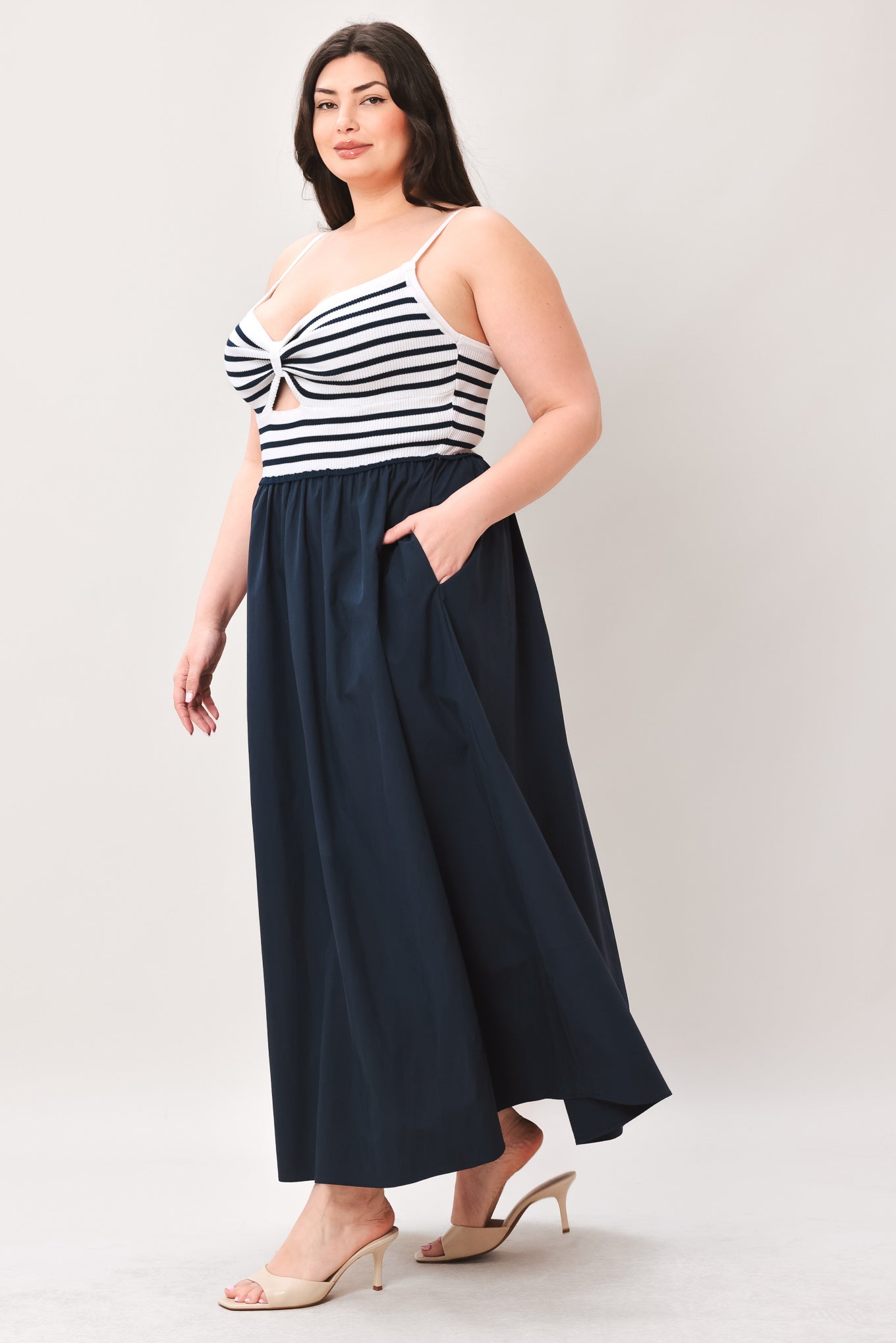 PARIS STRIPE CUTOUT MIDI DRESS