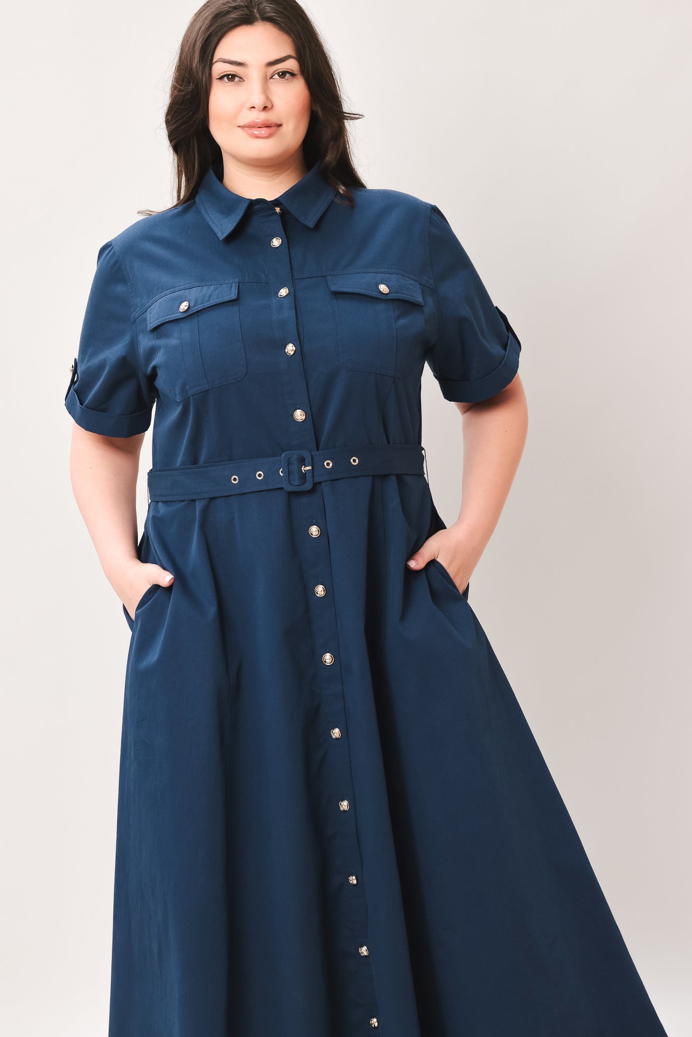 CLASSIC AUTHORITY WOVEN MIDI DRESS