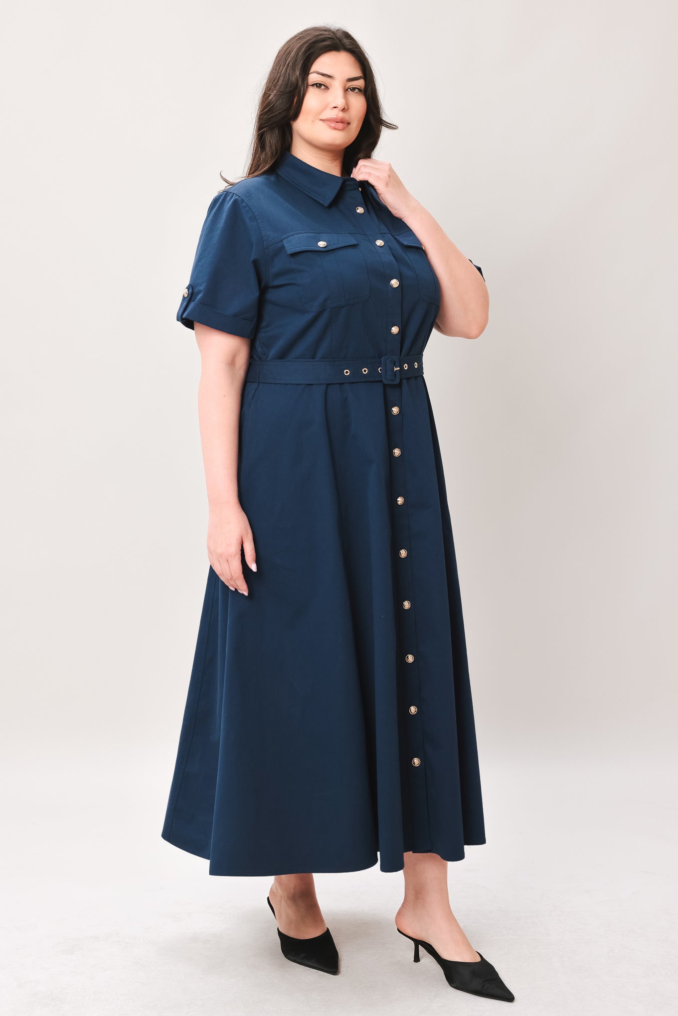 CLASSIC AUTHORITY WOVEN MIDI DRESS