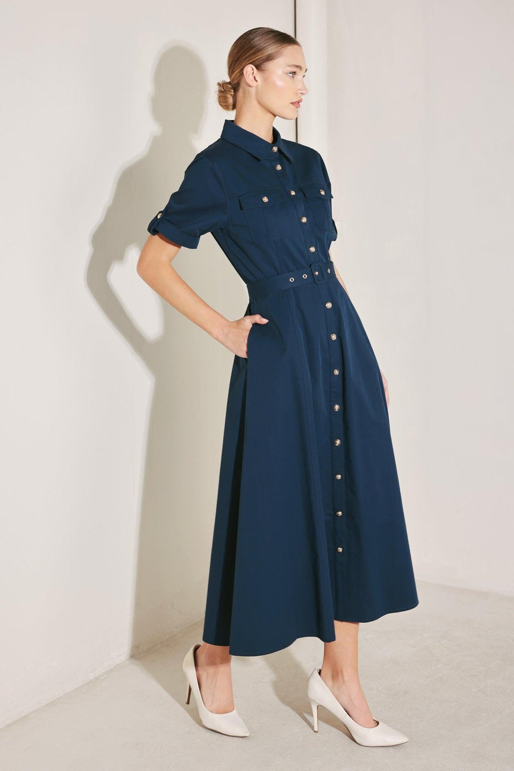 CLASSIC AUTHORITY WOVEN MIDI DRESS