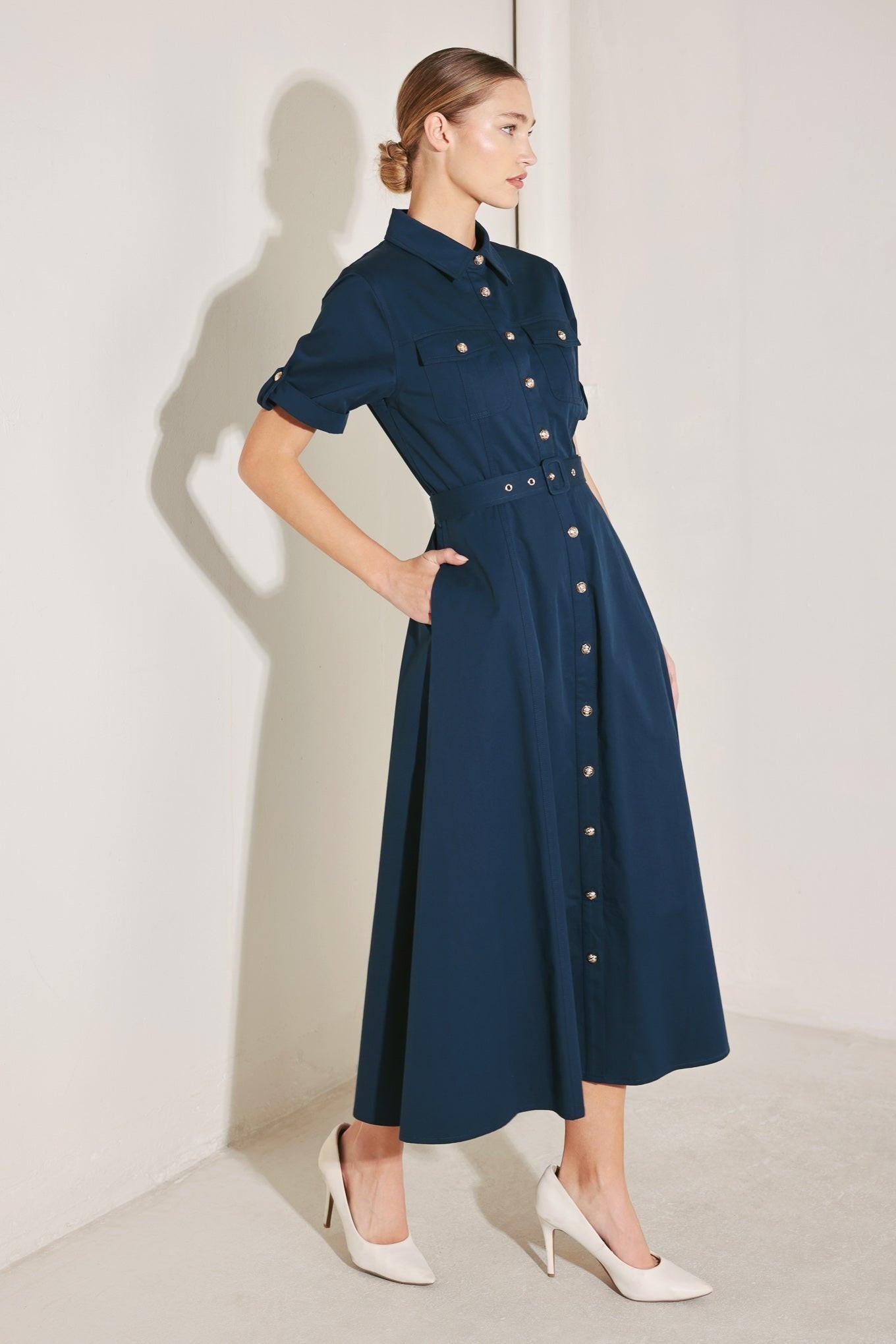 CLASSIC AUTHORITY WOVEN MIDI DRESS