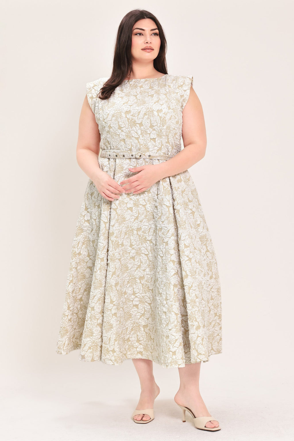 STATEMENT IN IVORY WOVEN MIDI DRESS