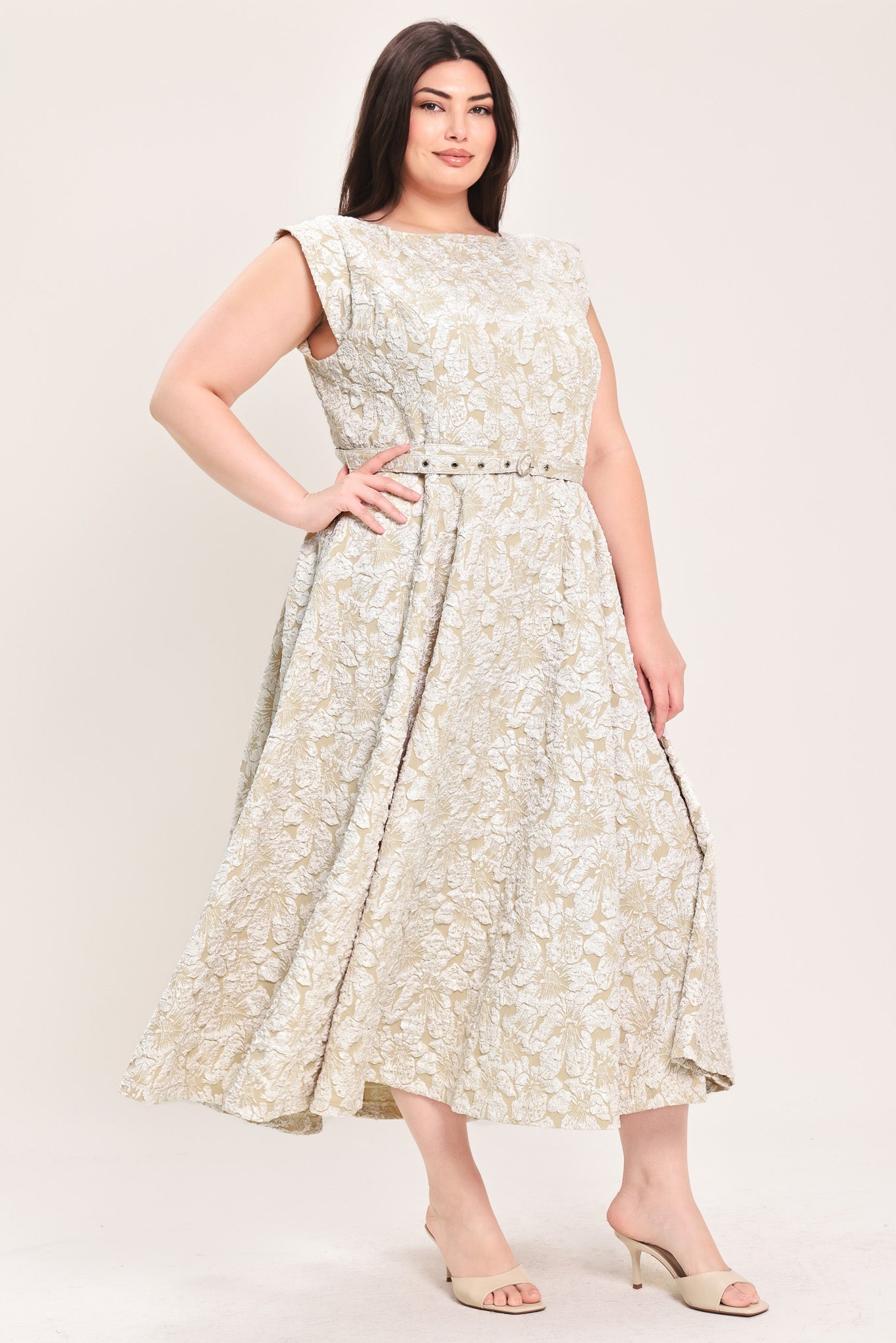 STATEMENT IN IVORY WOVEN MIDI DRESS