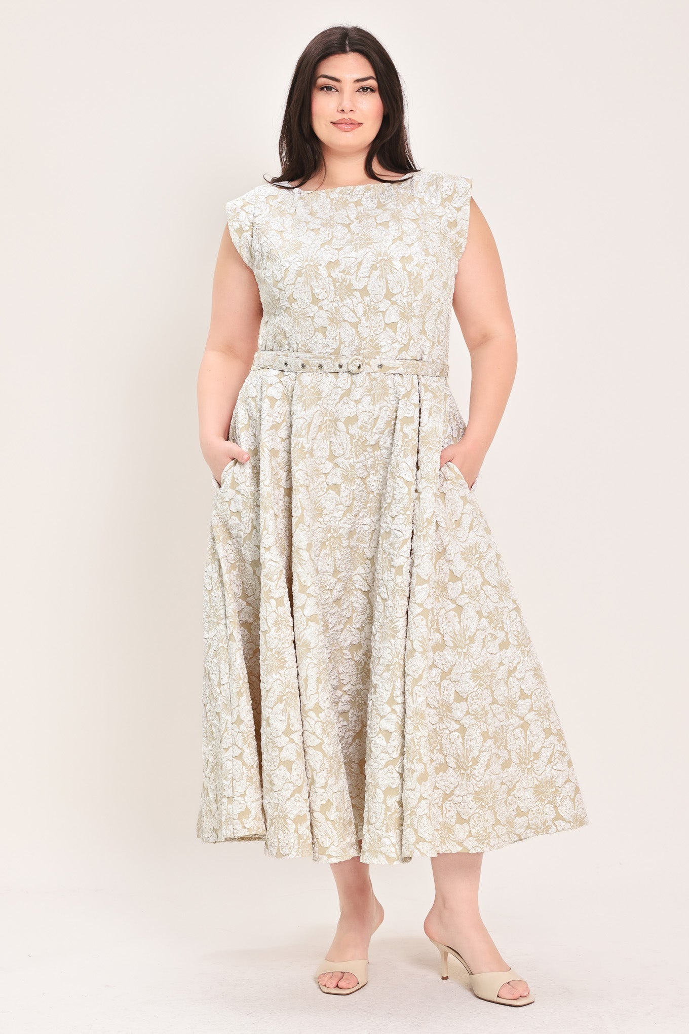 STATEMENT IN IVORY WOVEN MIDI DRESS