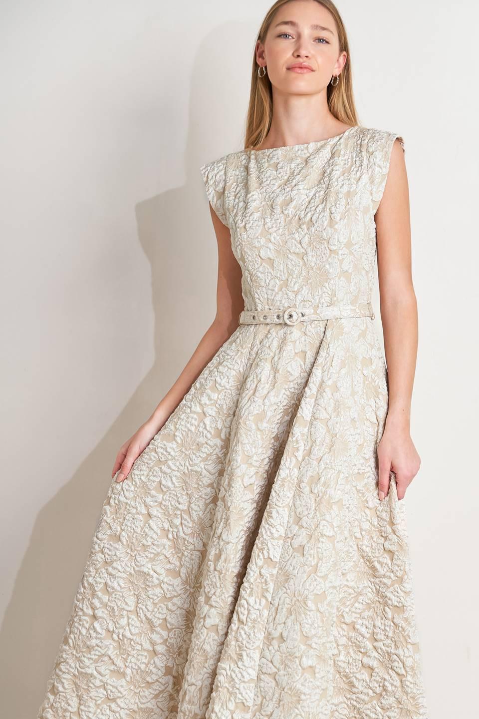 STATEMENT IN IVORY WOVEN MIDI DRESS