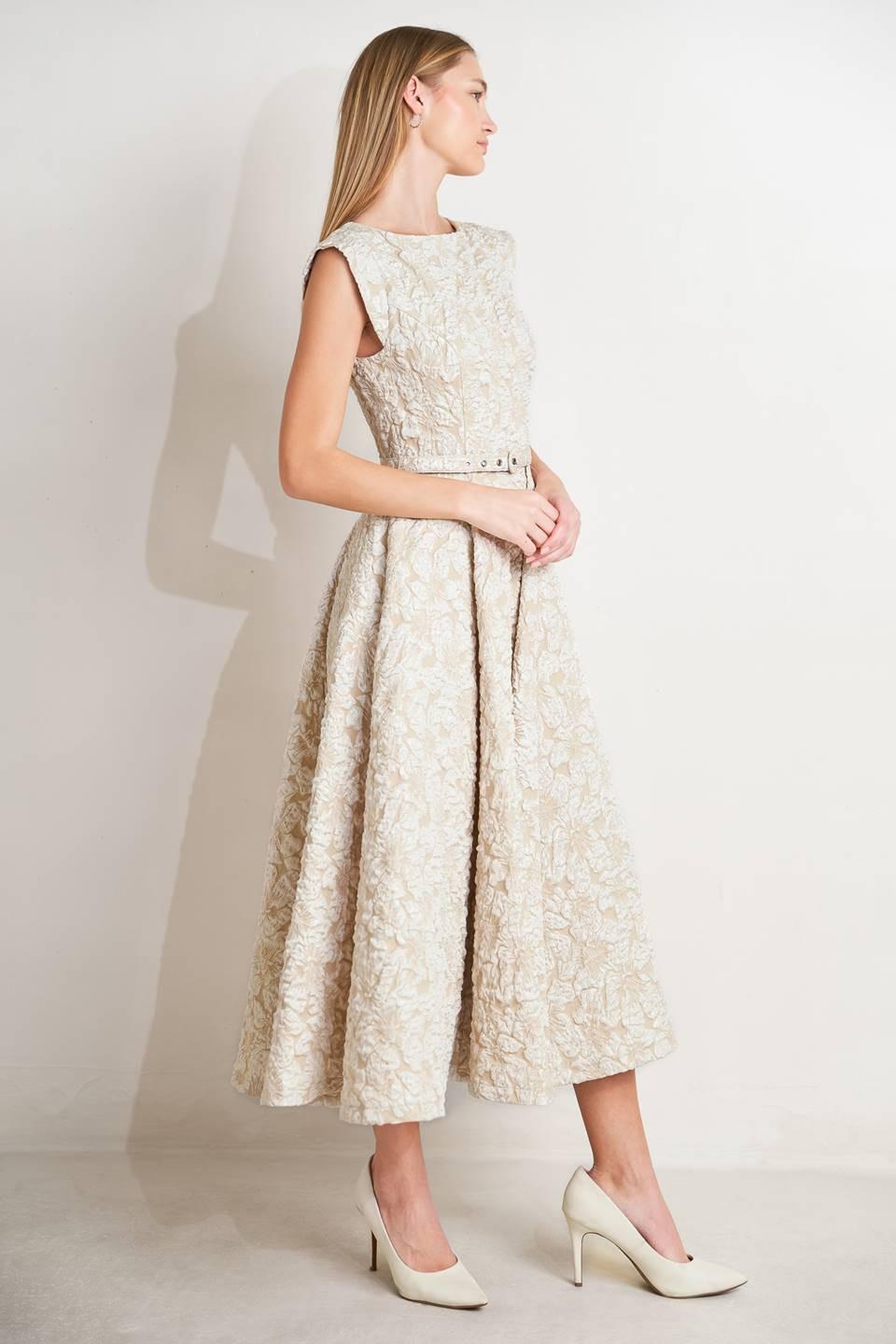 STATEMENT IN IVORY WOVEN MIDI DRESS