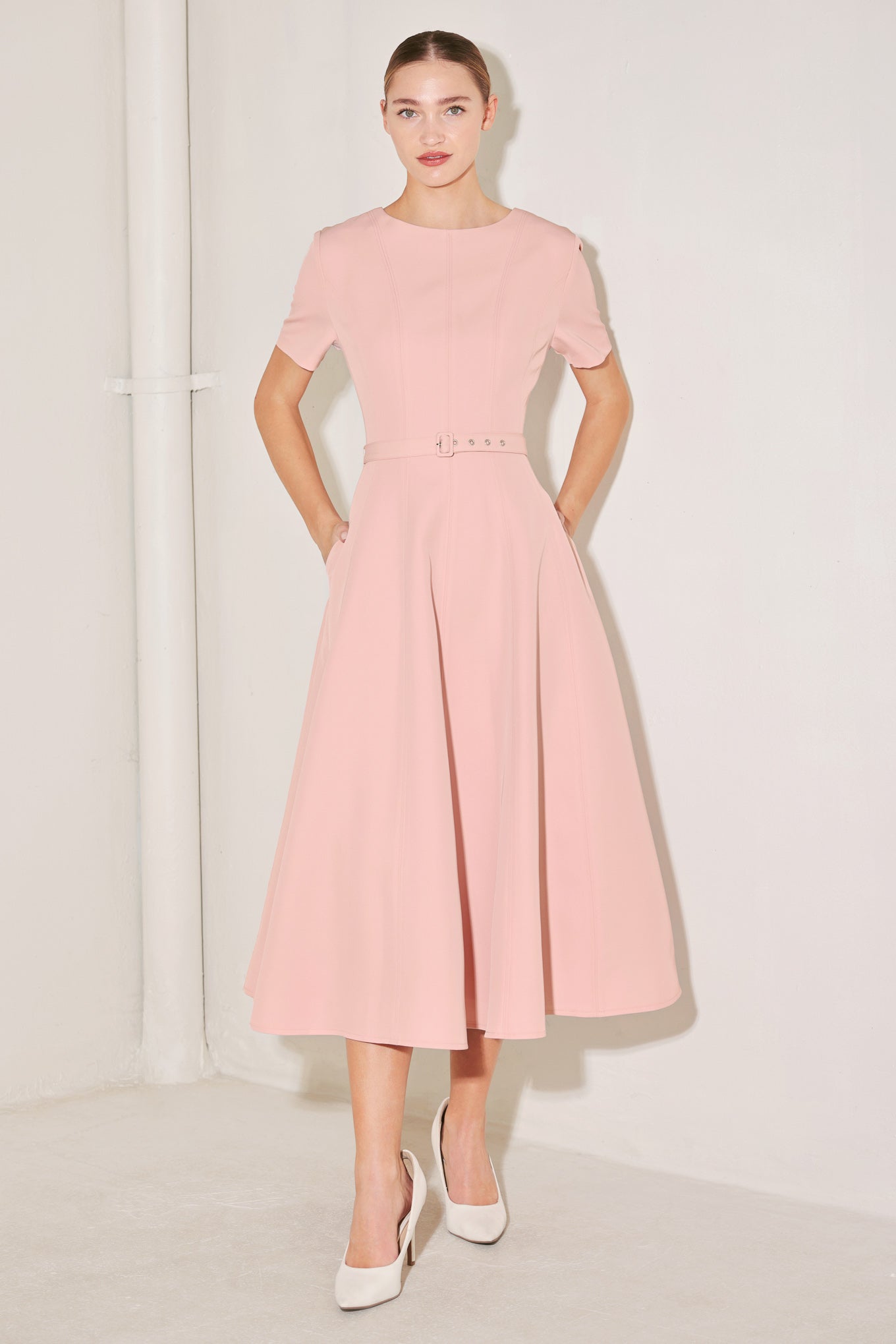 SPRING ICON PINK WOVEN MIDI DRESS