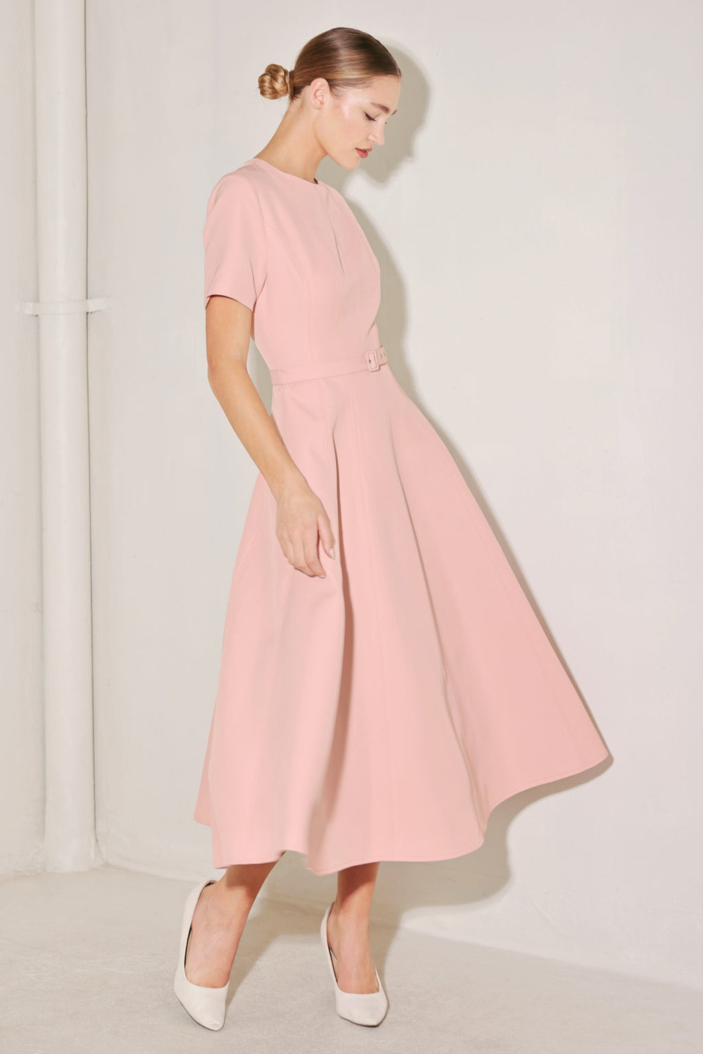SPRING ICON PINK WOVEN MIDI DRESS